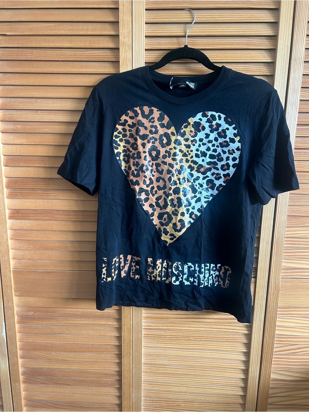 Love Moschino Black Tee with Leopard Heart Graphic